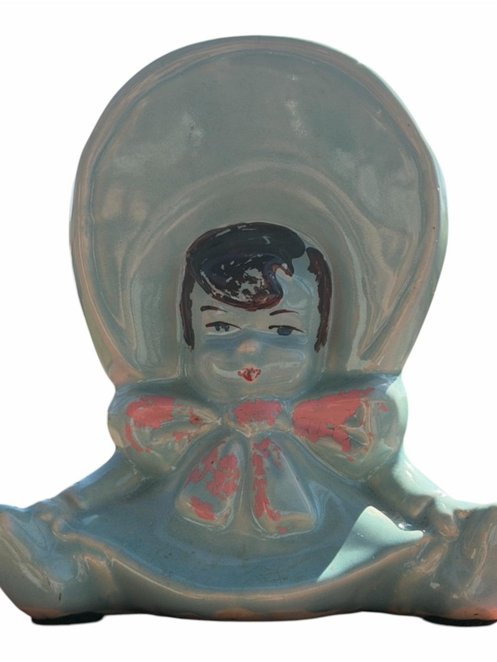 Vintage USA Ceramic Baby Blue Bonnet Head Planter Case #219 Brown Hair Blue Eyes
